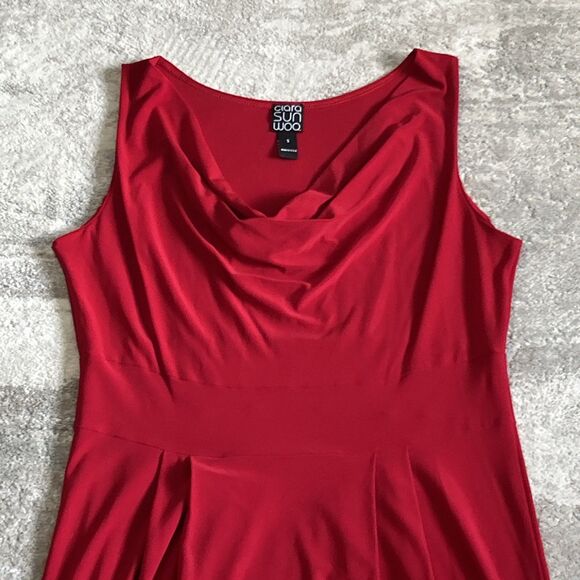 Clara Sun Woo Dress Womens Small Red Stretch Drape Neck Sleeveless Holiday USA - Picture 4 of 6